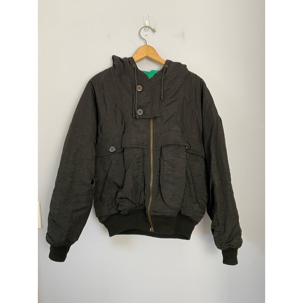 Vintage Benetton Black Hooded Winter Jacket Size 44 Made in Italy